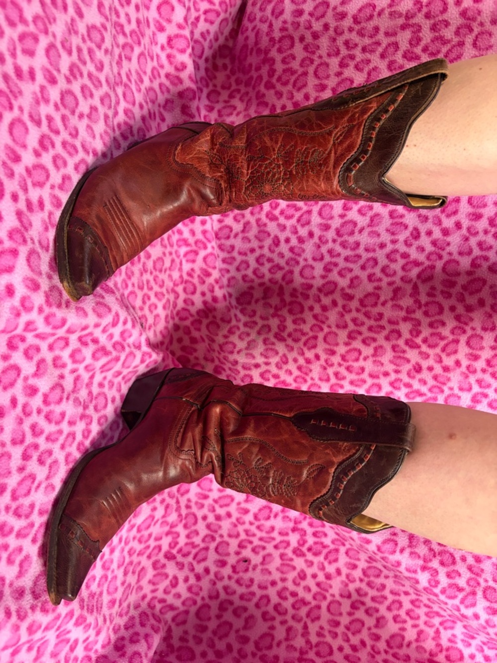 Corral Two Toned Brown Leather Cowgirl Boots Sz 9 - Picture 2 of 10